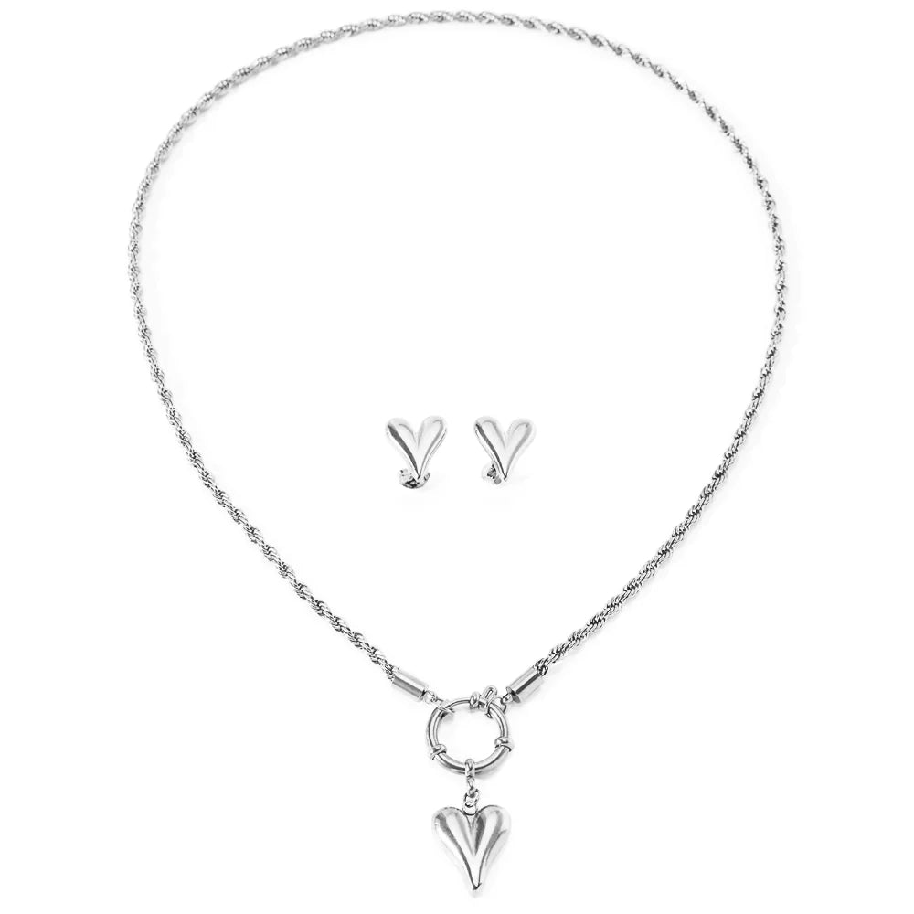 BowLift | Rope Chain Anchor Clasp Heart Necklace and Earring Set