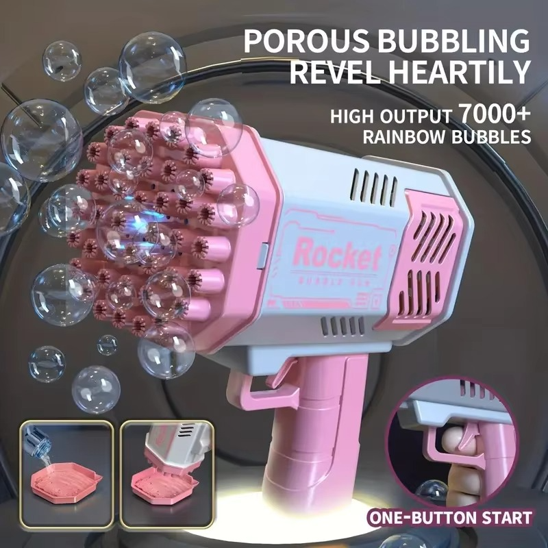 BowLift | Bubble Handheld Bubble Machine - 40-Hole LED Bubble Gun Set for Kids & Adults
