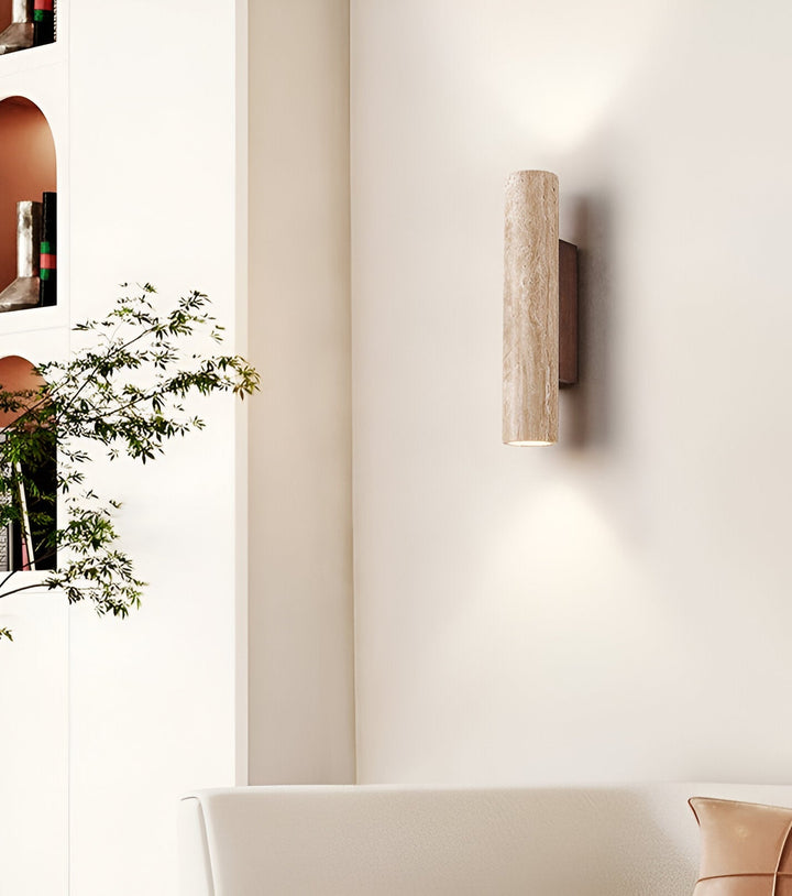 BowLift | Travertine wall lamp in Japandi tube shape