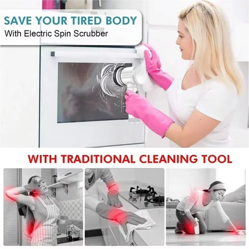 BowLift | Electric Spin Scrubber with 5 Replaceable Brush Heads, Powerful Cordless Bathroom Cleaning Brush
