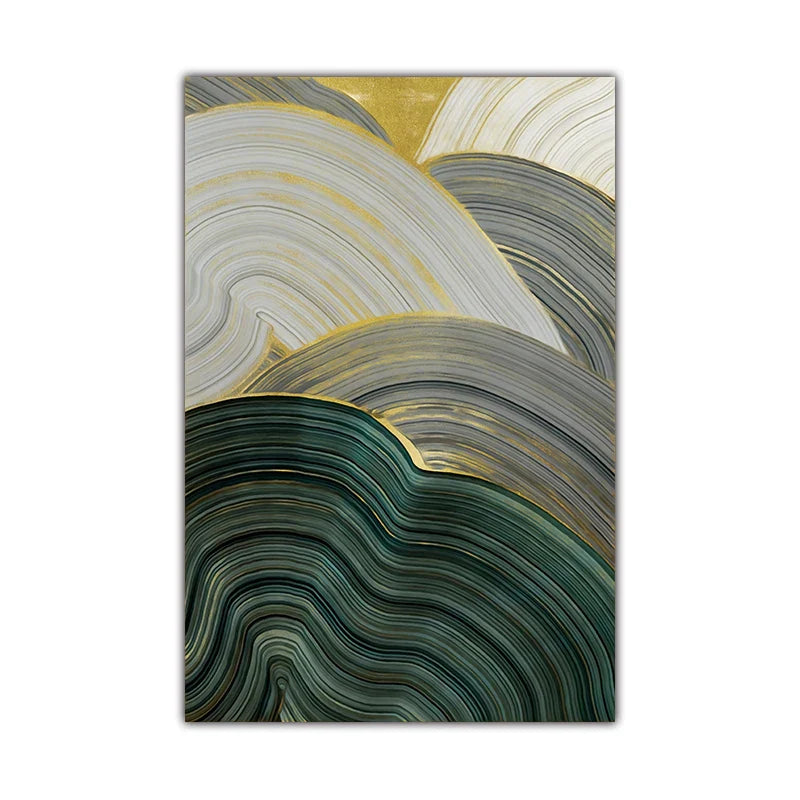 Green Beige Gray Flowing Swirls Abstract Wall Art Fine Art Canvas Prints Pictures For Modern Apartment Dining Room Living Room Art Decor | Bowlift