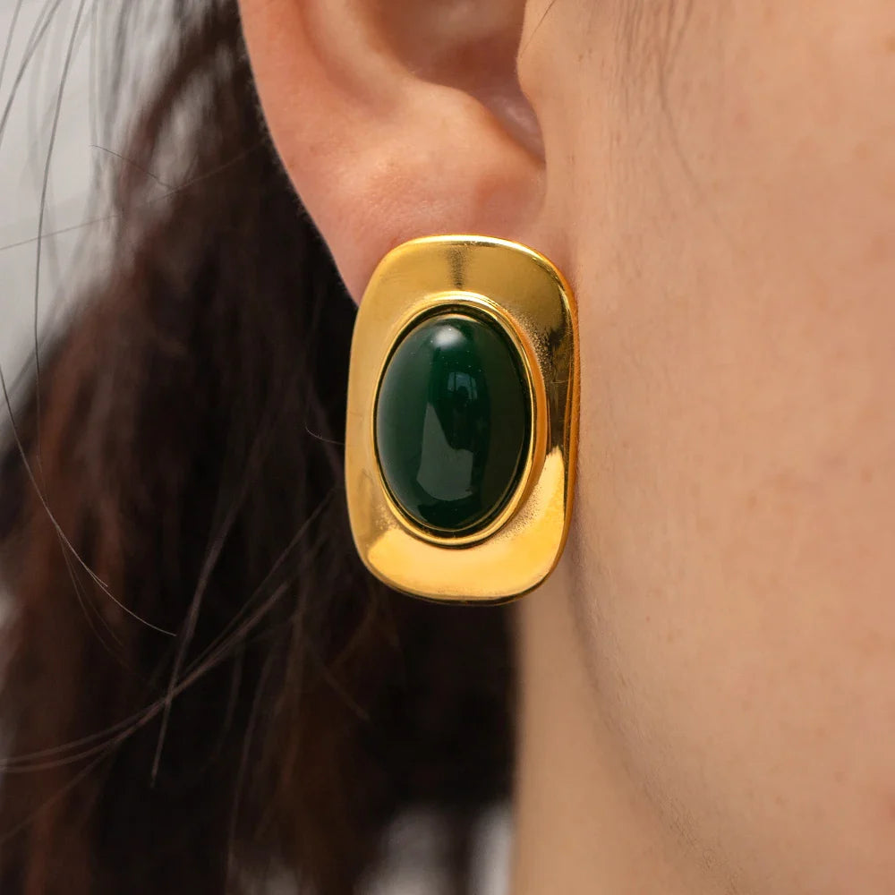 BowLift | 18k Green Oval Opal Rectangle Earrings