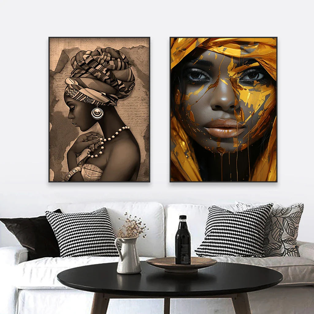 Golden Girl Fashion Wall Art Fine Art Canvas Prints Modern Abstract Portrait Pictures For Living Room Bedroom Boutique Salon Art Decor | Bowlift