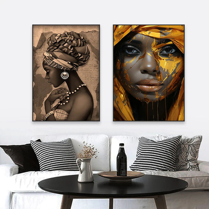Golden Girl Fashion Wall Art Fine Art Canvas Prints Modern Abstract Portrait Pictures For Living Room Bedroom Boutique Salon Art Decor | Bowlift