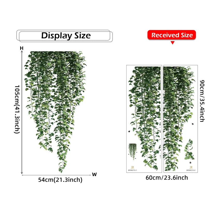 Realistic Green Vines Wall Decal 54x105cm Green Leaves Wall Sticker Removable Peel and Stick PVC Vinyl Wall Mural For Creative DIY Home Decor | Bowlift