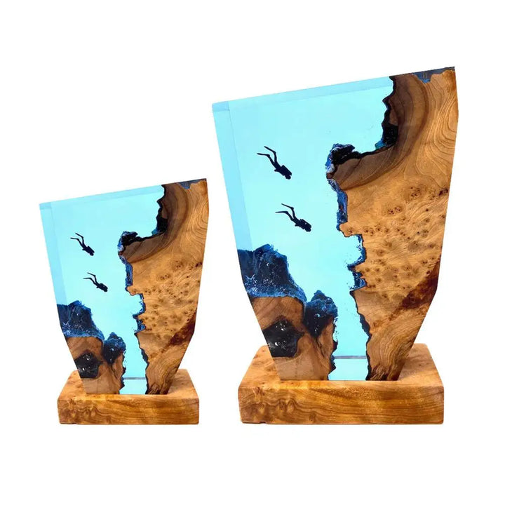 LED Ocean Diver Table Lamp – Epoxy Resin Wood Décor Lamp with Karst Landscape | Bowlift