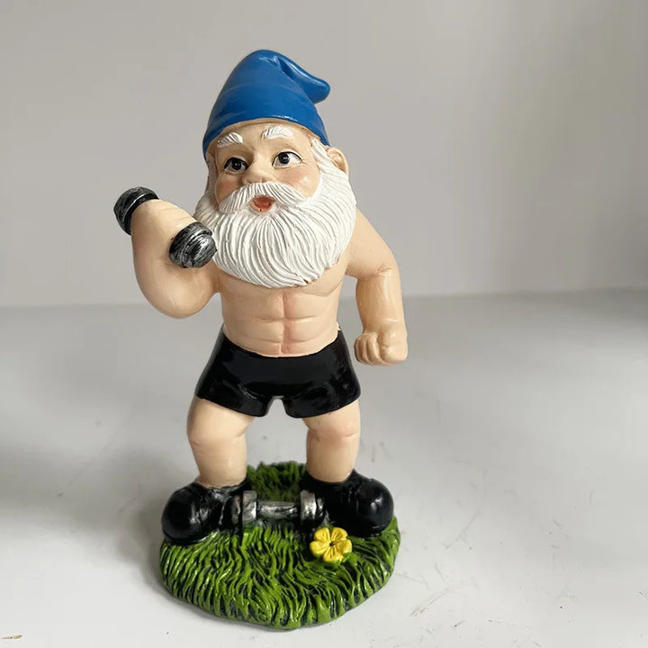 BowLift | Funny Gnome Figurine made of Resin as Weightlifter for Garden Decoration