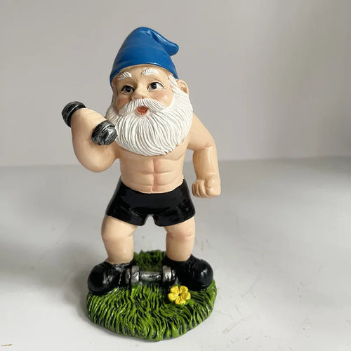 BowLift | Funny Gnome Figurine made of Resin as Weightlifter for Garden Decoration