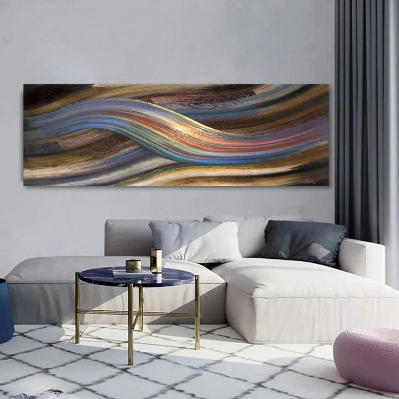 Flowing Rainbow Abstract Wall Art Fine Art Canvas Print Wide Format Modern Colors Pictures For Above The Bed or Above The Living Room Sofa | Bowlift