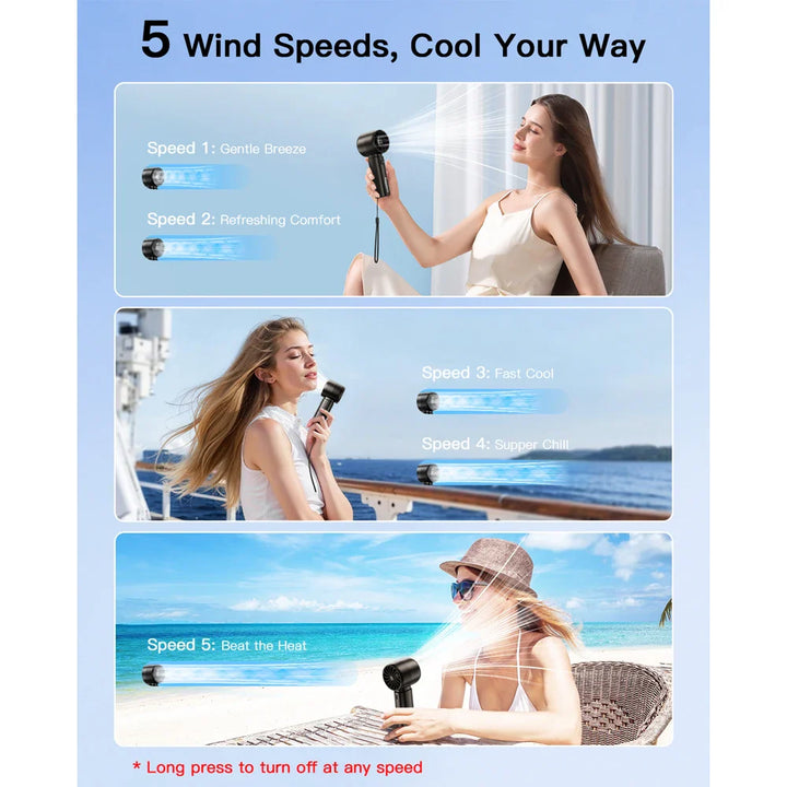 BowLift | Venturox Mini Hand Fan with LED Display | 5-Speed Turbo Fan | 4000mAh Battery | Travel Fan for Beach & Vacation
