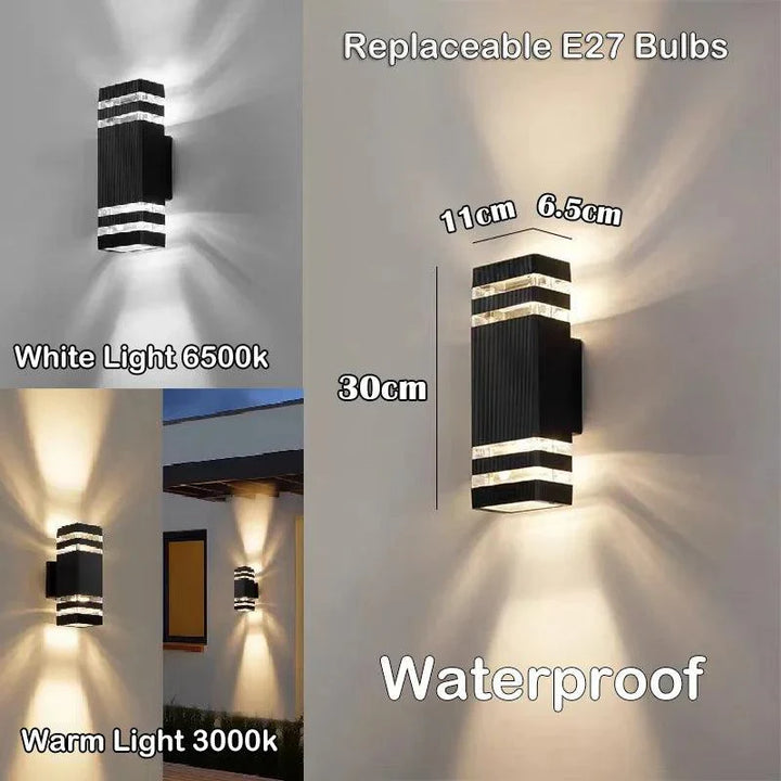 BowLift | LumiBloc LED outdoor wall light | Up & Down effect | E27 socket | IP65 waterproof | Modern design for garden & balcony