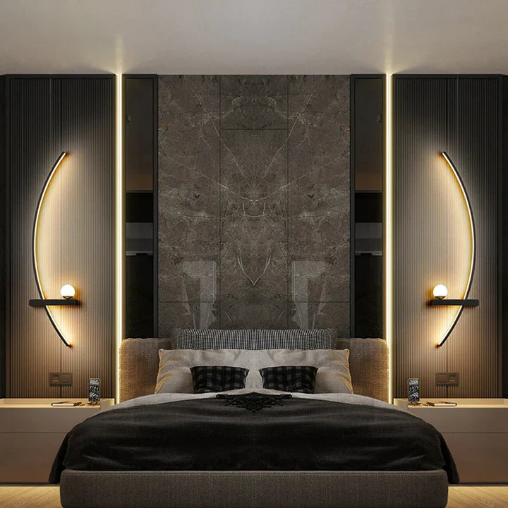BowLift | Contemporary Edge Wall Lamp – Black & Gold Indoor/Outdoor Lighting for Modern Spaces