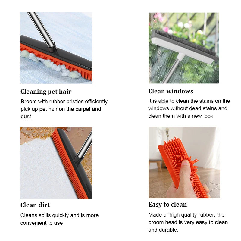 BowLift | Rubber Brooms Hairless SweepPro | Adjustable Silicone Broom for Pet Hair, Carpet & Windows | For Indoor & Outdoor