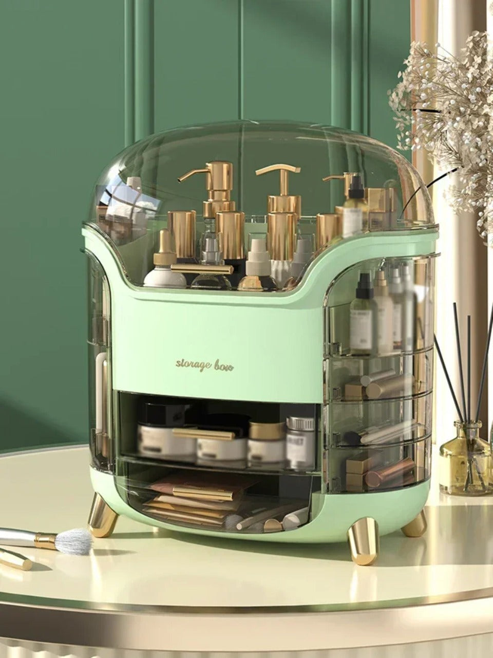 BowLift | Luxury Transparent Makeup Organizer with Sliding Doors and Drawers