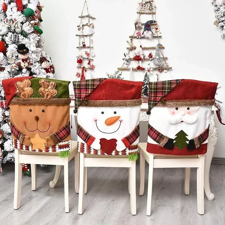 BowLift | Christmas chair cover MerrySeat | Santa, Snowman & Reindeer Design | Fabric chair cover | Reusable decoration for Christmas