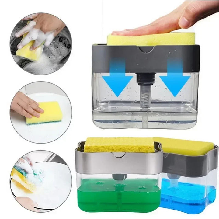 Kitchen soap dispenser with sponge holder | Push-type Bowlift