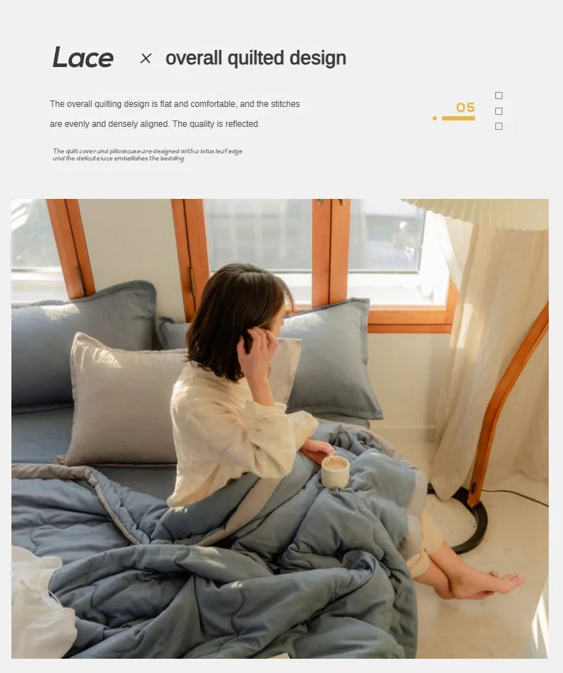 2024 Japanese Cotton-Polyester Summer Quilt – Lightweight, Washable, Skin-Friendly Solid Color Quilt | Bowlift