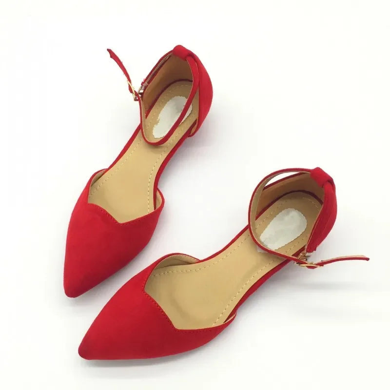 BowLift | Women's Buckle Straps Low Heels Pumps Pointed Toe Flock D'Orsay Heels Shoes Single Shoe Blue