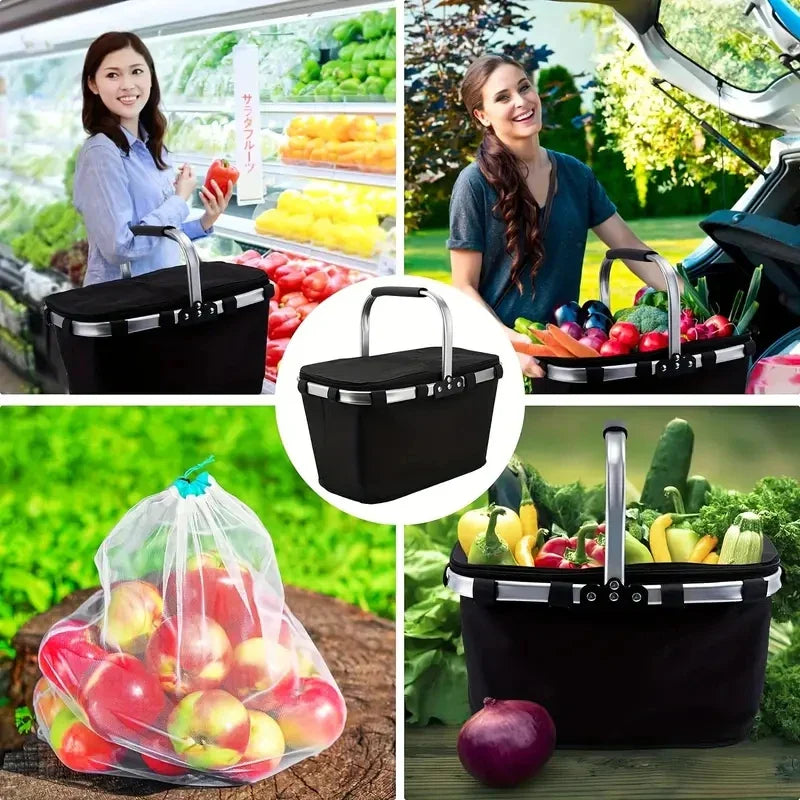 BowLift | ThermaTrip Folding Basket | Insulated Picnic Basket with Aluminum Foil & Carry Handle | 3-fold Foldable | For Outing, Park, Shopping & Travel