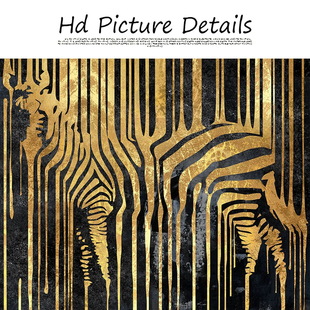 Modern Abstract Golden Zebra Lines Lion Elephant Tiger Wall Art Fine Art Canvas Prints Pictures For Luxury Apartment Living Room Dining Room Art Decor | Bowlift