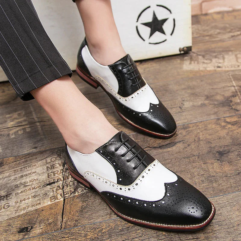 BowLift | Men's Luxury Shoes Brogue Lace-up Casual British Style Contrast Color Oxford Office