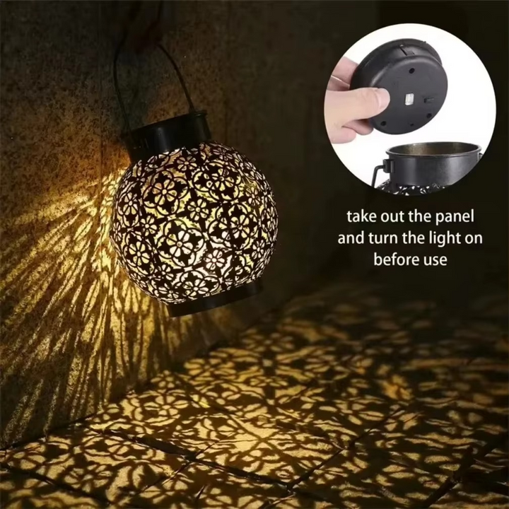 BowLift | Outdoor Solar LED Lantern Light with Hollow Wrought Iron Design for Garden and Yard Decoration