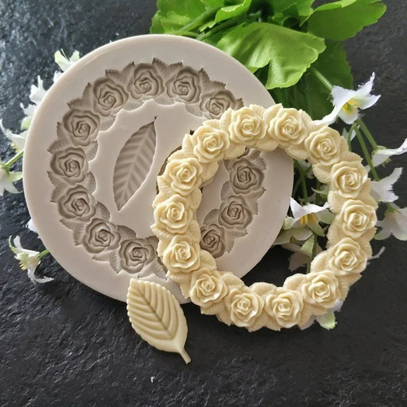 BowLift | DekoMould Silicone Mold Rosette & Leaves | For Fondant, Chocolate & Sugar Paste | Finest Baking Decoration & Frame Designs