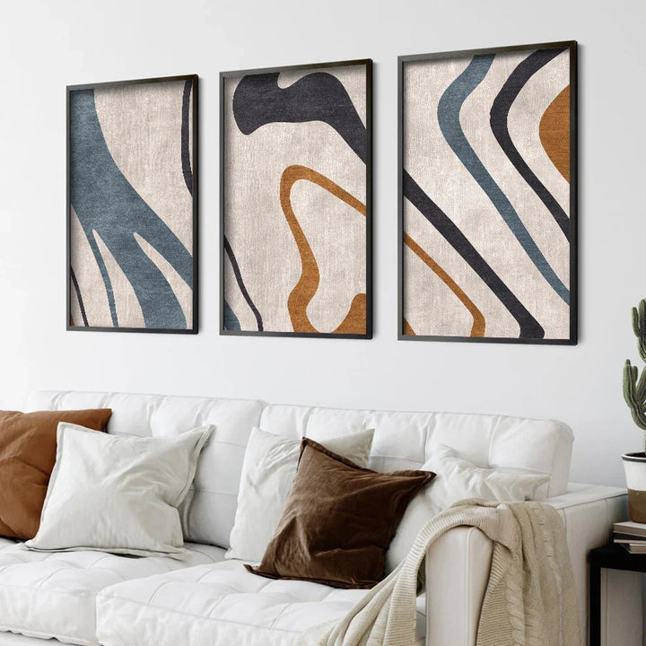 Flowing Lines Blue Beige Abstract Wall Art Fine Art Canvas Prints Pictures For Modern Living Room Dining Room Bedroom Art Decor | Bowlift