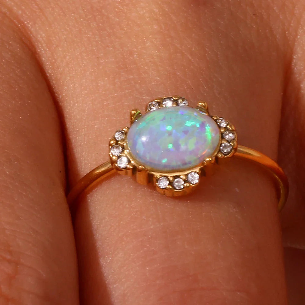 BowLift | Adjustable Diamond Accented Opal Iridescent Rings