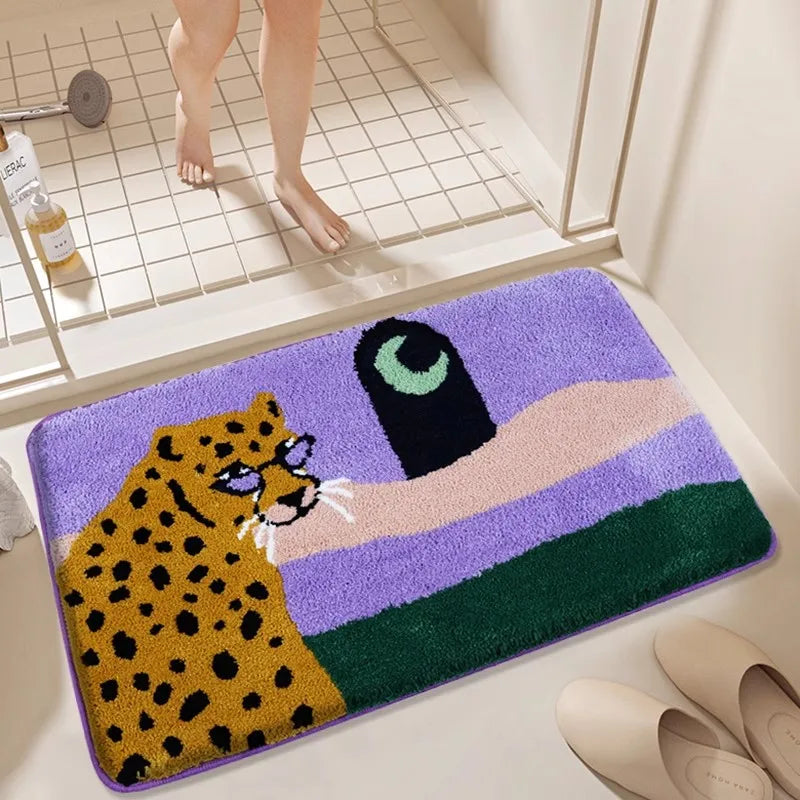 Leopard Under the Moon Colourful Bath Mat | Bowlift