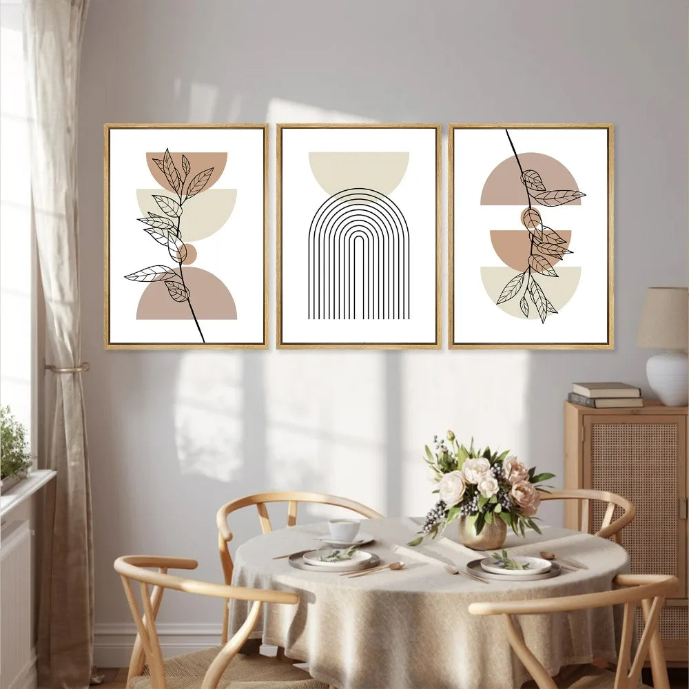 Set of 3Pcs Modern Abstract Bohemian Minimalist Geometric Wall Art Fine Art Canvas Prints Posters Pictures For Living Room Decor | Bowlift
