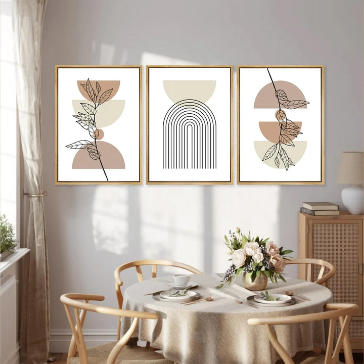Set of 3Pcs Modern Abstract Bohemian Minimalist Geometric Wall Art Fine Art Canvas Prints Posters Pictures For Living Room Decor | Bowlift