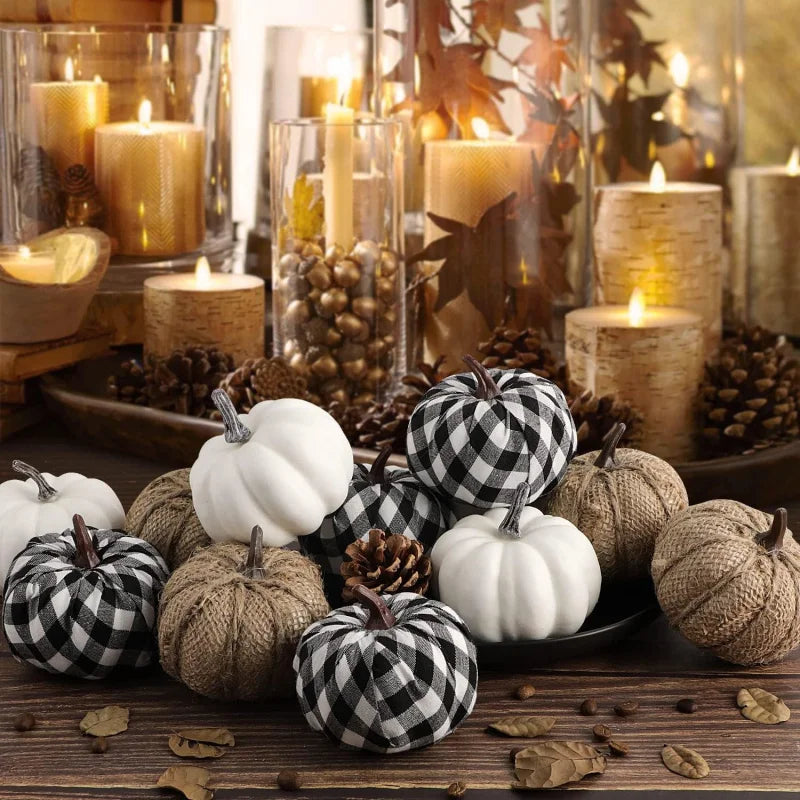 BowLift | Set of 12 decorative pumpkins made of jute material for autumn and Halloween