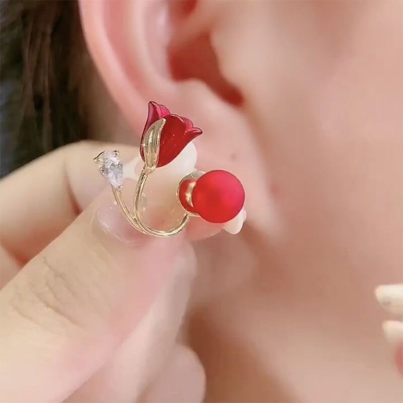 BowLift | Artistic Red Flower Korean Style Zircon Earrings