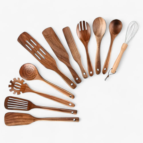 EcoWood Wooden Utensils Set with 11 Pieces Bowlift