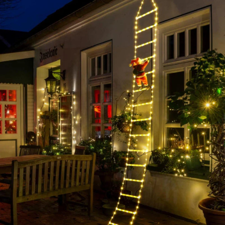 BowLift | Winter Light | LED Christmas Decoration | Climbing Santa with Ladder | 1.5 m / 3 m | 8 Light Modes | USB