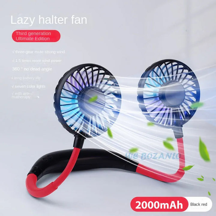 USB Portable Hands-Free Neck Fan - Rechargeable Mini Sports Fan, 3-Speed Adjustable Dual Fan for Home Office & Outdoor Use | Bowlift