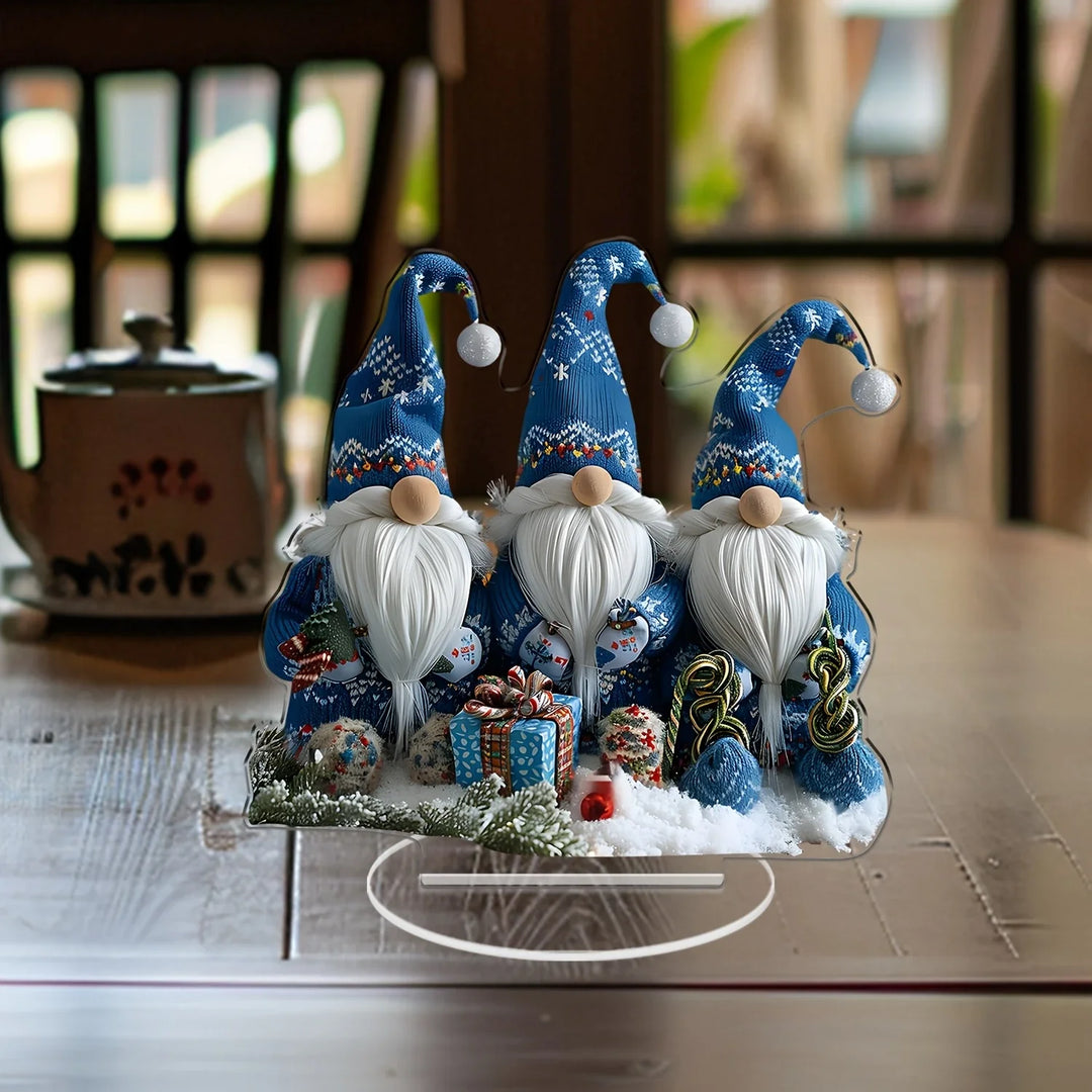 BowLift | GlasNordic Christmas Gnome Decoration | Acrylic Table Figure 18 cm | 3 Gnomes in Blue | Festive Decoration for Living Room, Kitchen & Office