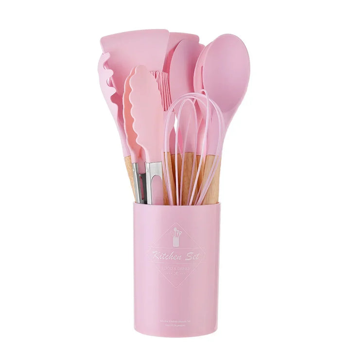 ChefEase – 12-piece Silicone Cooking Utensils Set with Wooden Handles | Bowlift