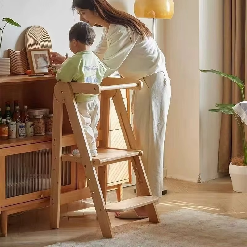BowLift | Modern Design Foldable Step Stool Kids Wooden Kitchen Tower - Safe and Versatile Helper for Kids