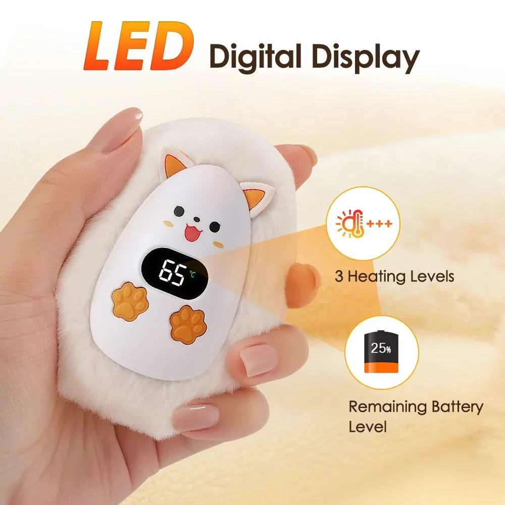 BowLift | Furrio Electric Hand Warmer Fox | Rechargeable 1200 mAh | 3 Heat Levels & Digital Display | Plush Surface | USB Type-C | Portable for Winter & Office