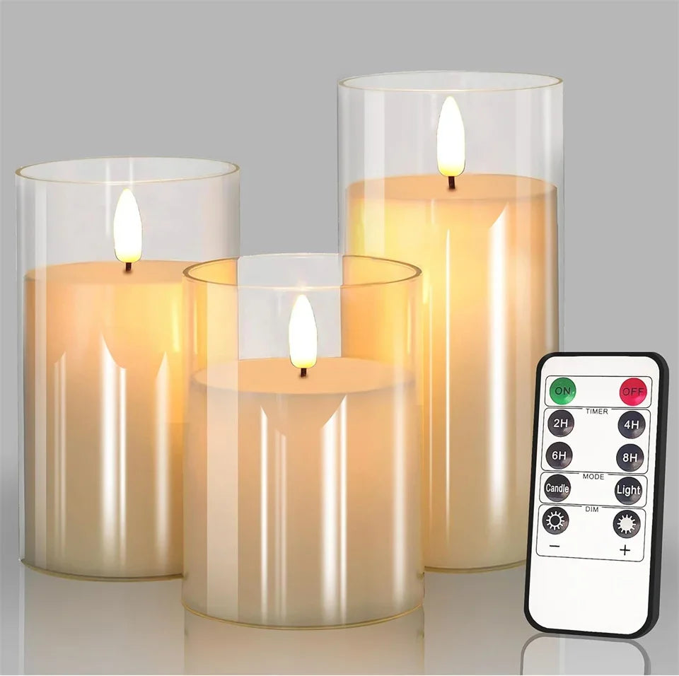 BowLift | Lumièrea | LED Candle Set with Glass | Flickering & Remote Control | Timer | Wedding & Christmas
