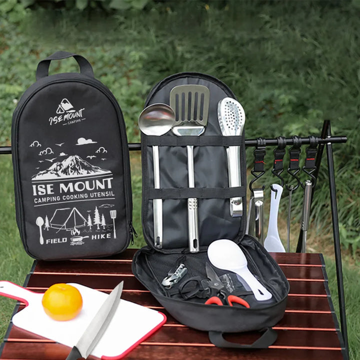 BowLift | TerraChef AdventureKit Camping Kitchen Set 9-piece | Incl. storage bag | Stainless steel outdoor cooking accessories | For camping, hiking & BBQ