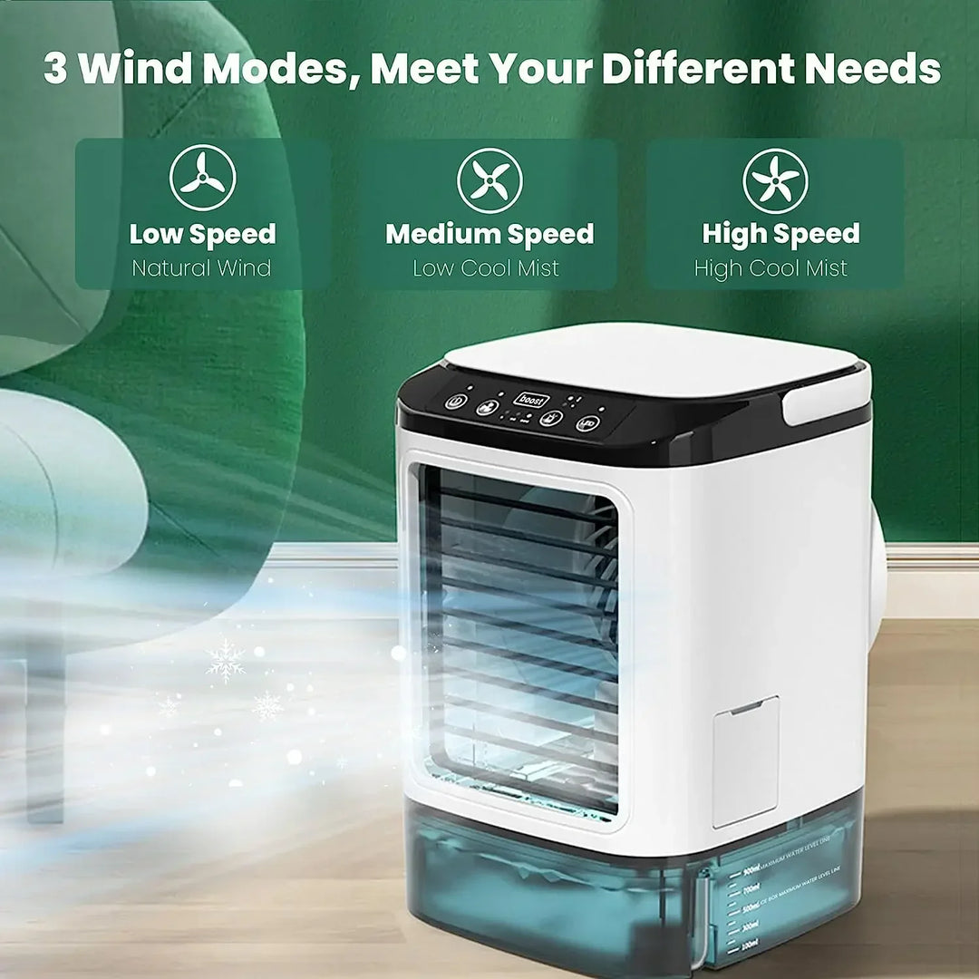 Air Conditioner Portable Fan Desktop Dual Spray Ultrasonic Atomization 3-Speed Mute Air Cooler Night Light Electric Fan for Home | Bowlift