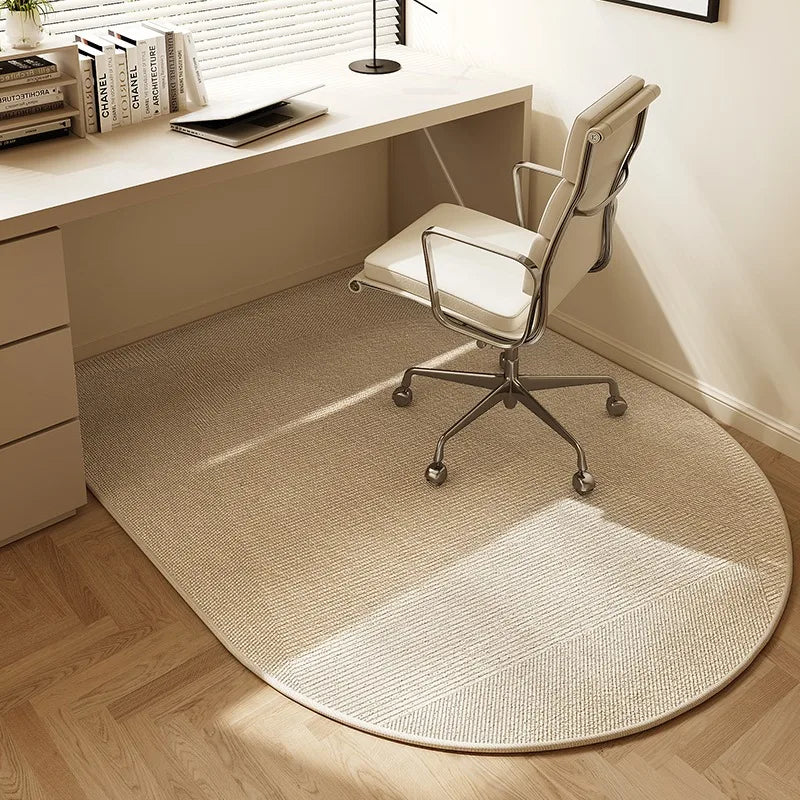 BowLift | Round Office Chair Mat 100cm – Beige Striped Non-Slip Carpet Protector