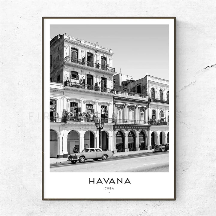 Cuba Havana Black & White Travel Poster Wall Art Fine Art Canvas Prints Pictures For Living Room Dining Room | Bowlift