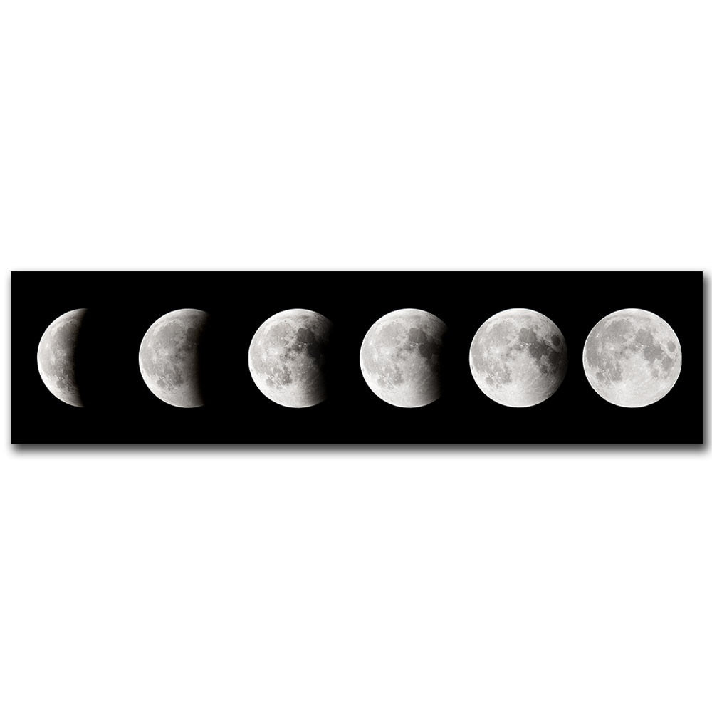 Moon Phases Wide Format Black White Wall Art Canvas Prints Pictures For Bedroom Above The Bed Living Room Decor | Bowlift