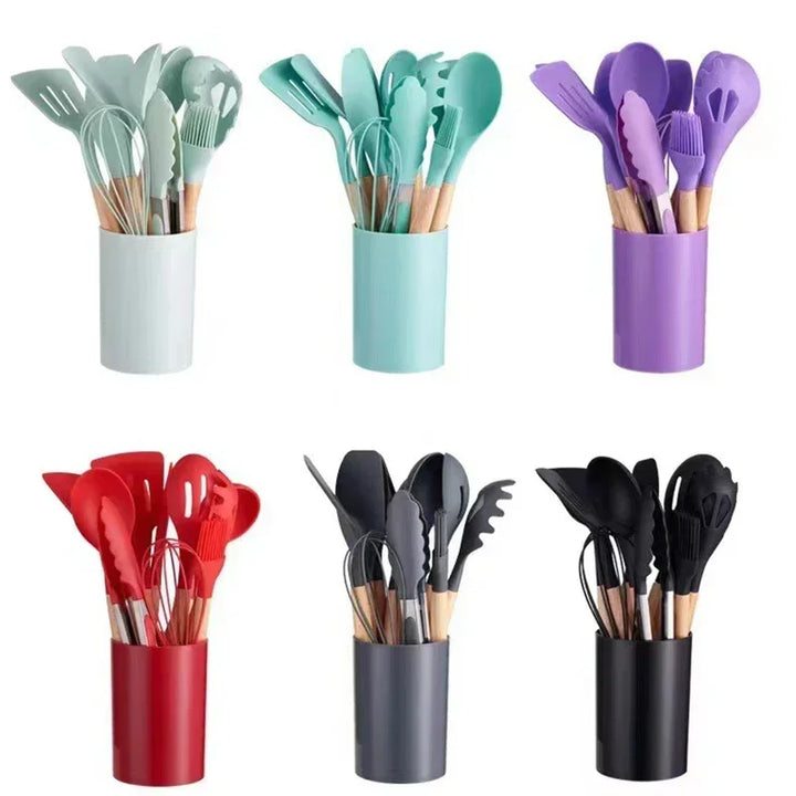 ChefEase – 12-piece silicone kitchen utensil set with wooden handles Bowlift