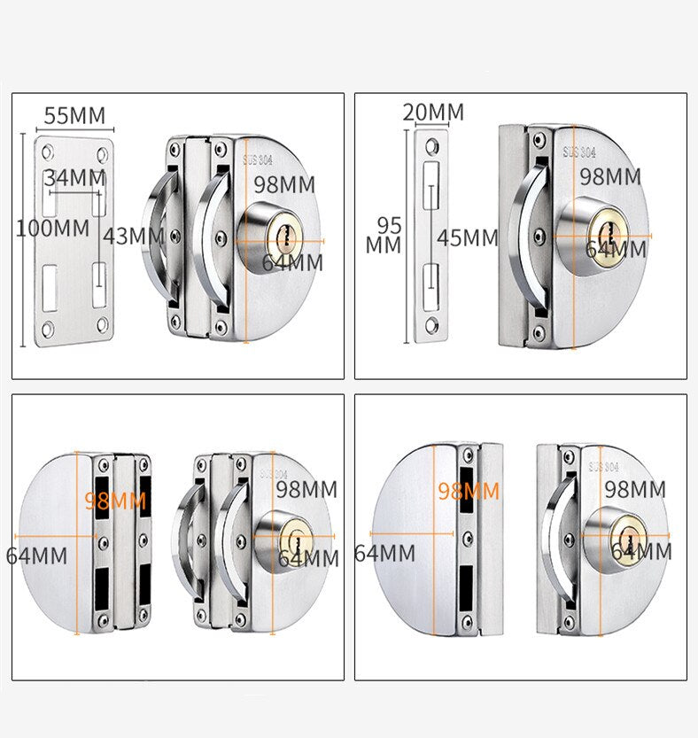 BowLift | Sliding Door Stainless Steel Safety Glass Door Lock