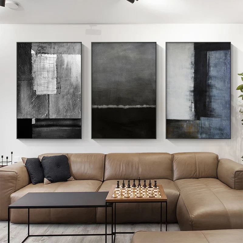 Blue Grey Industrial Abstract Wall Art Fine Art Canvas Prints Modern Art For Contemporary Living Room Dining Room Home Office Foyer Art Decor | Bowlift